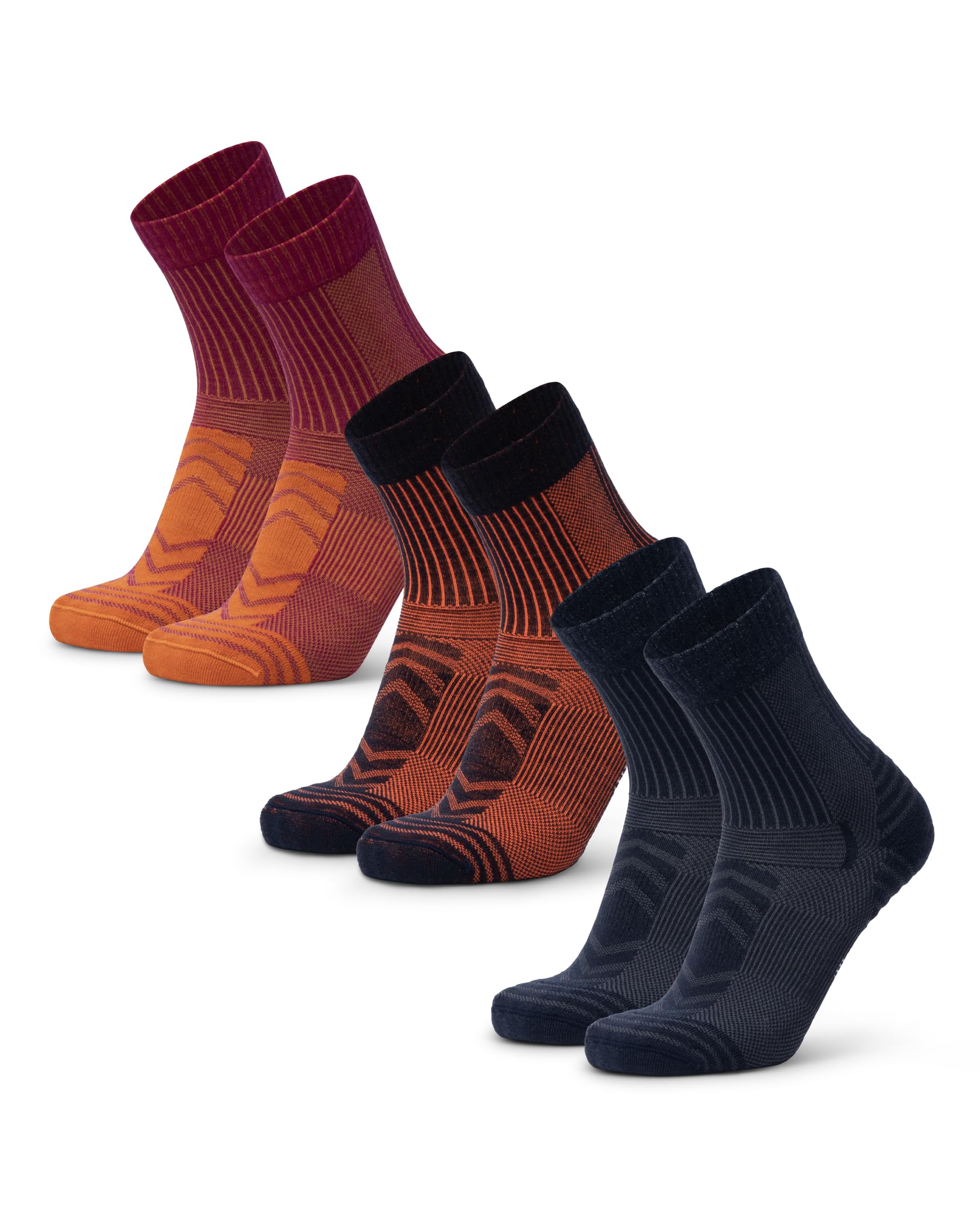 DANISH ENDURANCE 3 Merino Wool Trekking Sock per Uomini e Donne, Breathable, Multicolor, Navajo Blue/Orange, Fuscia/Oran